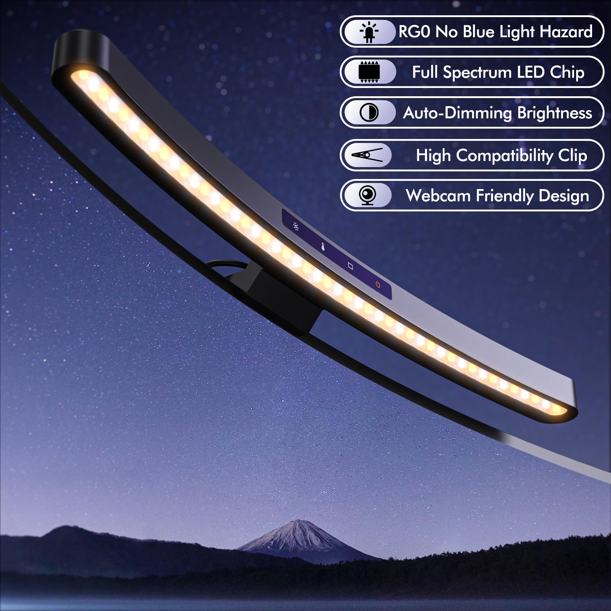 Quntis Curved Monitor Lampe 45cm Light Bar Fernbedienung Touch Control | 1200Lux Gebogene USB LED Bildschirmlampe Auto-Dimmen Augenschutz Anti-Blaulicht Monitor Licht Platzsparend HomeOffice Schwarz