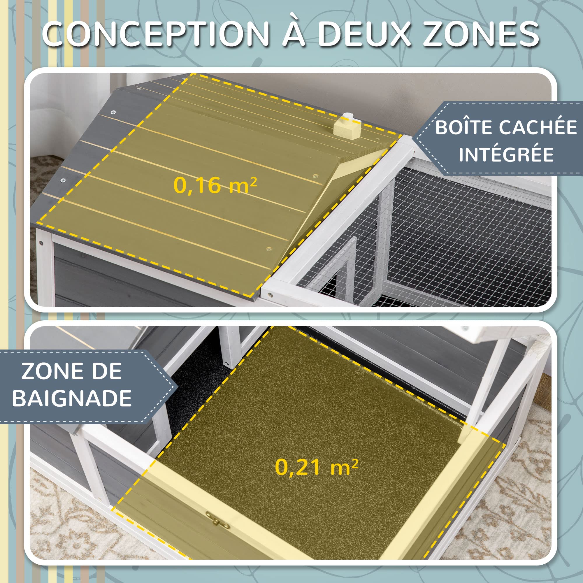 PawHut Maison enclos Cage pour Petit Animal Tortue avec 2 espaces 86 x 54 x 43 cm - Bois de Sapin