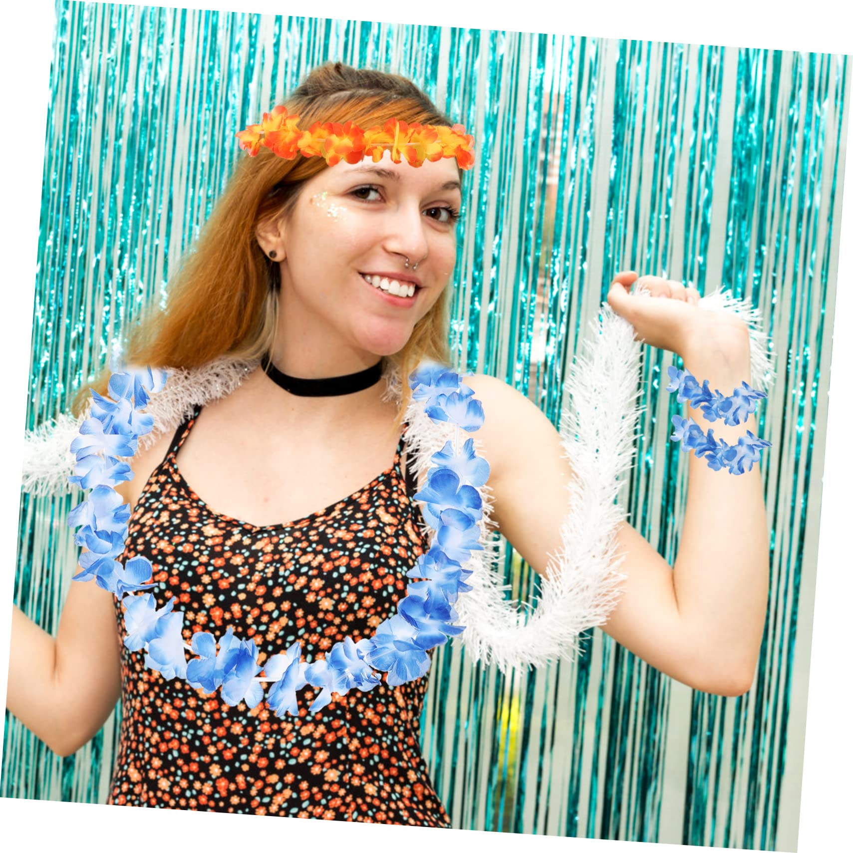ABOOFAN 2 Sätze Hawaiianische Lei Blumengirlande künstliche blüten Weihnachtsdekoration Kinderarmbänder Halsketten Stirnband Hawaii-Blumenarmbänder Hawaii-Leinen Blütenblatt Kranz