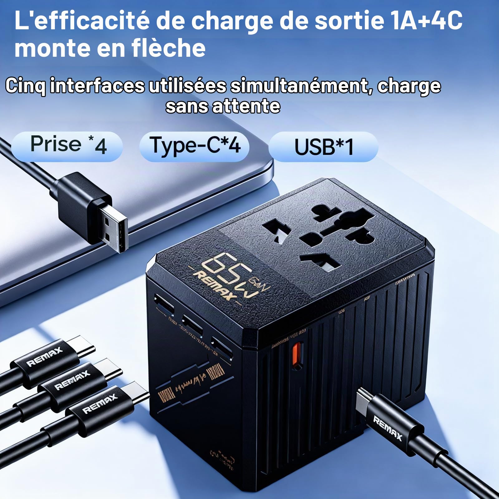 LERON LERON Chargeur USB C 65W, Adaptateur Voyage Universel avec 4 Ports Type C, Prise UK US UE Australie, Charge Rapide Samsung, Certifié CE ROHS FCC, Compatible Mondiale