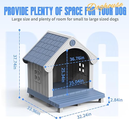 Miniatura 2 de DRATO Caseta para perros de resina con bonito diseño elegante y suelo elevado extendido, casas para perros grandes fuera de la intemperie para uso