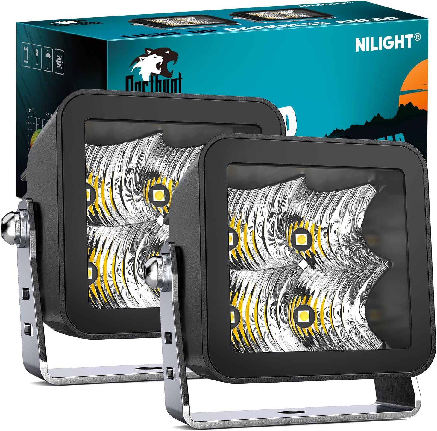 Nilight LED Pod Lights 2PCS 3 Inch 4LED Flood Beam Square