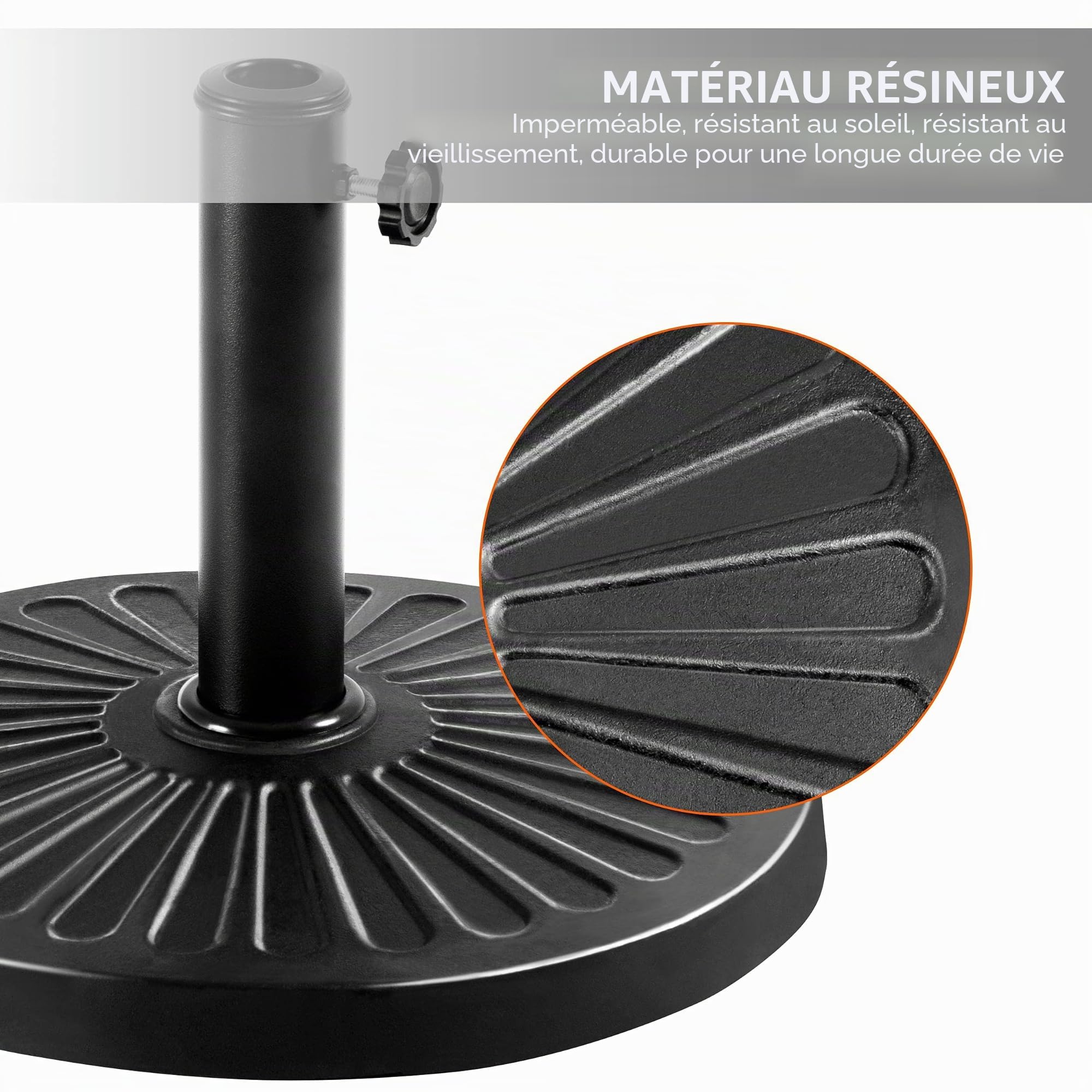 Abician Pied de Parasol Rond 10 kg Socle de Parasol en Résine Style Vintage Accessoire d'extérieur pour Jardin Restaurant Terrasse Piscine Noir/Vignes