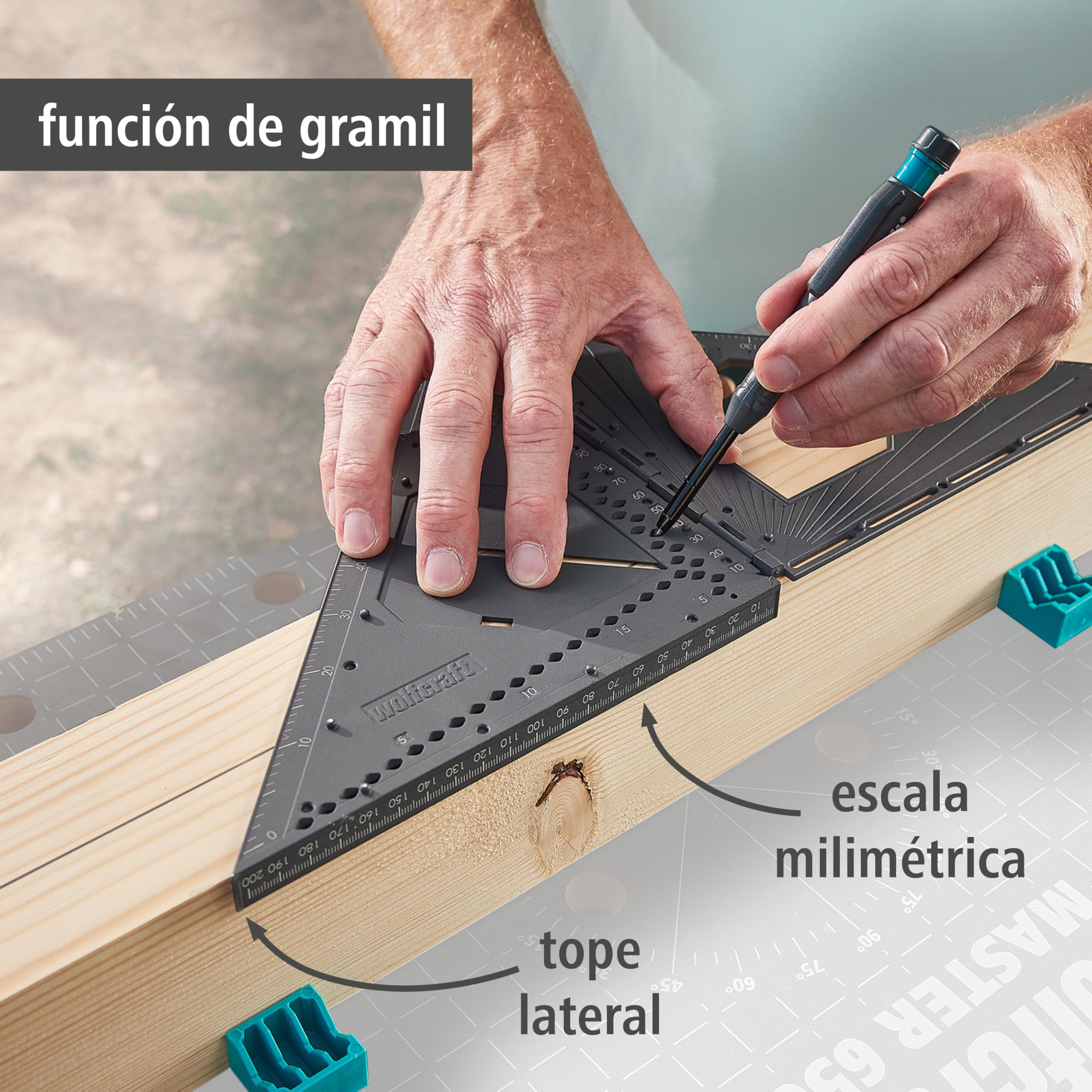wolfcraft escuadra de medición y marcado VARIO 3D PRO I 5219000 I Herramienta de medición plegable con plomada incluido I Perfecto para medir piezas superficies y piezas tridimensionales