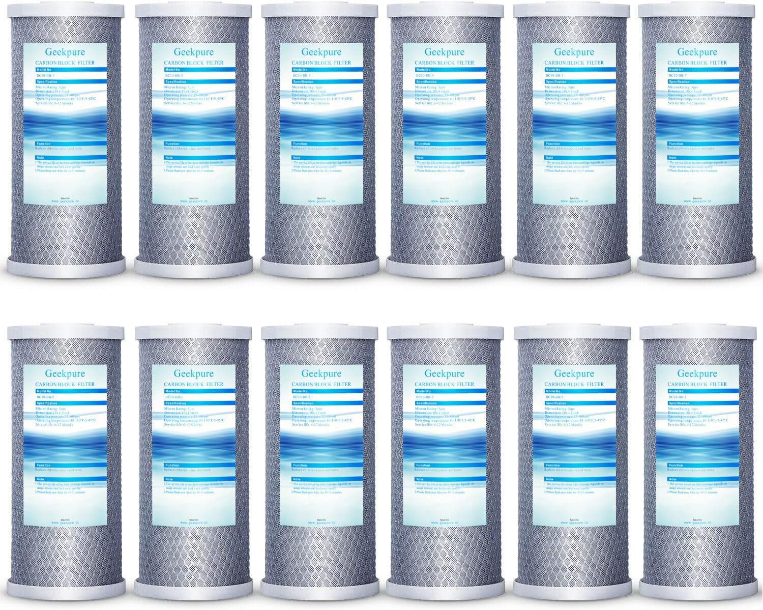 Geekpure 10 Inch Whole House Replacement Carbon Block Water Filter Cartridge -4.5"x 10"-5 Micron