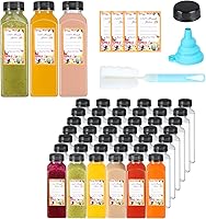 Vista 1 de Dabacc Botellas de jugo, 45 botellas de jugo de plástico de 12 onzas con tapas, herméticas, reutilizables, transparentes, vacíos, incluye embudo