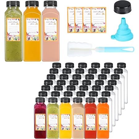 12pcs 12oz Plastic Juice Bottles, Reusable Juice Containers With - View #9