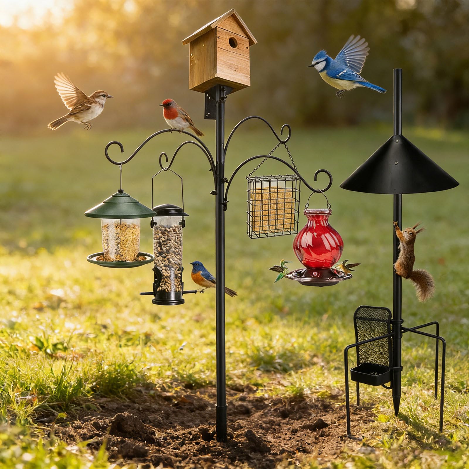 Elegante comedero de hábitat para pájaros al aire libre con accesorios reforzados y fácil montaje sin necesidad de herramientas, comedero con gancho