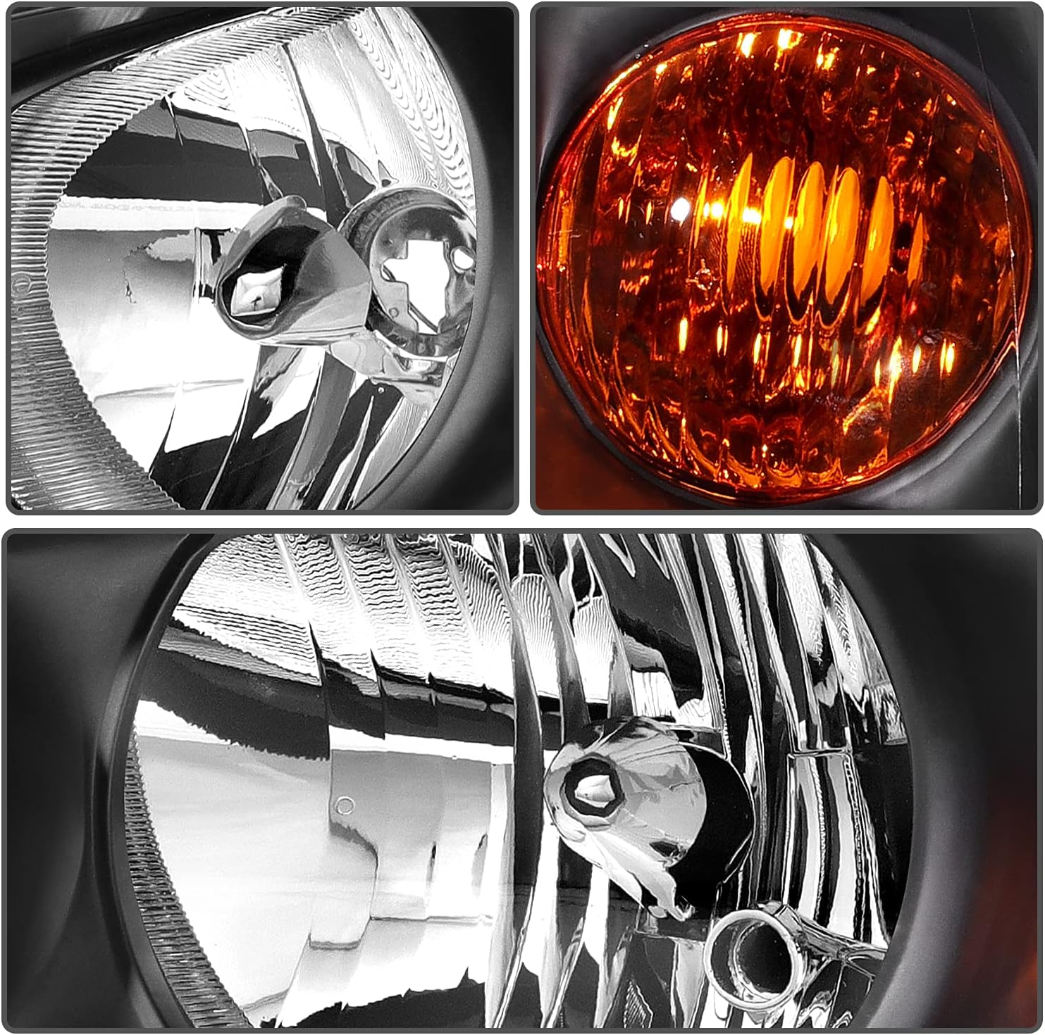 Pair of Headlight Assembly Fit for Hyundai Elantra 2004-2006 Headlamp Black Housing Amber Reflector Clear Lens