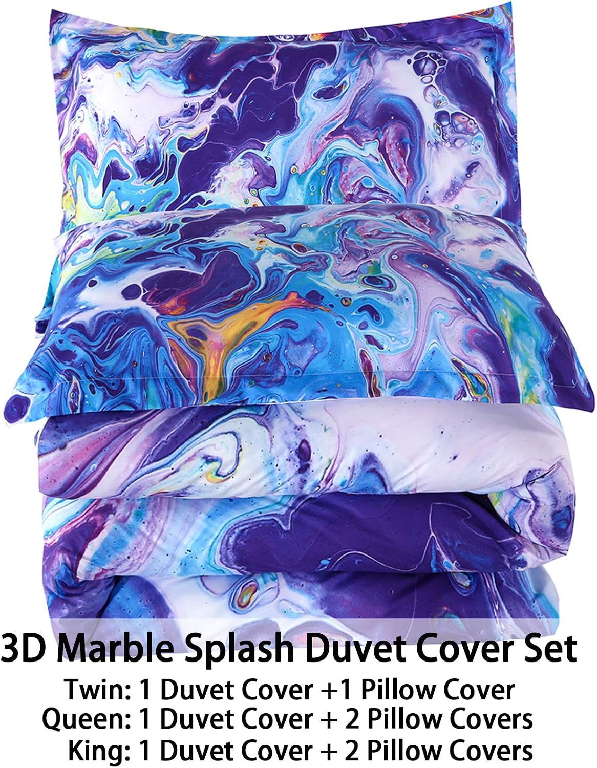 Colorxy Abstract Duvet Cover 2 Piece Set - Soft Microfiber Blue Watercolor Art Printed Comforter Cover with Zipper Closure, Corner Ties and 1 Pillow Sham, Twin (68x90 inches