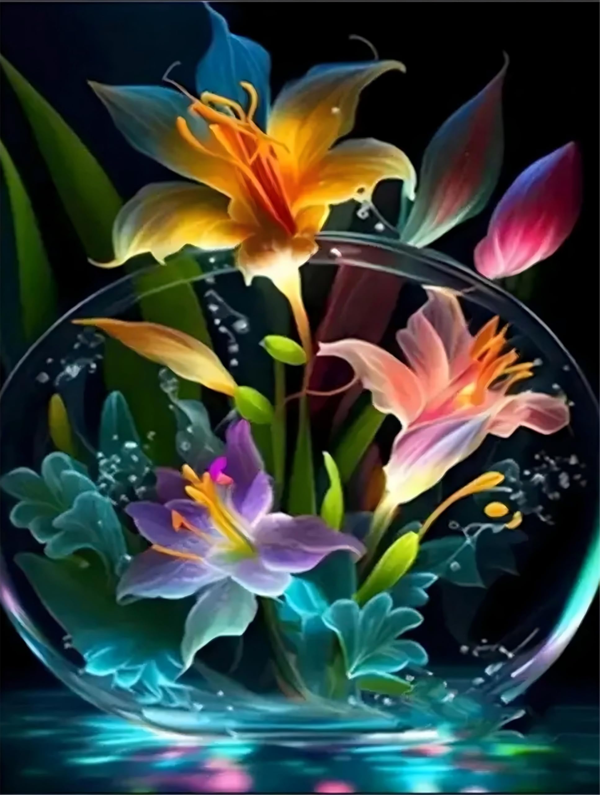 Jiqinsiye 5D Diamond Painting Kit for Adults,Diamond Art Kits for Beginner,Gem Art,Crystal Art Kits Full Round Drill for Home Wall Decor Gifts for Women, Men (Flower)