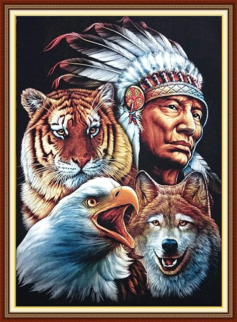 Joy Sunday Full Range of Embroidery Starter Kits Stamped Cross Stitch Kits Beginners for DIY Embroidery 11CT 3 Strands - Indian Soul 45cmX60cm