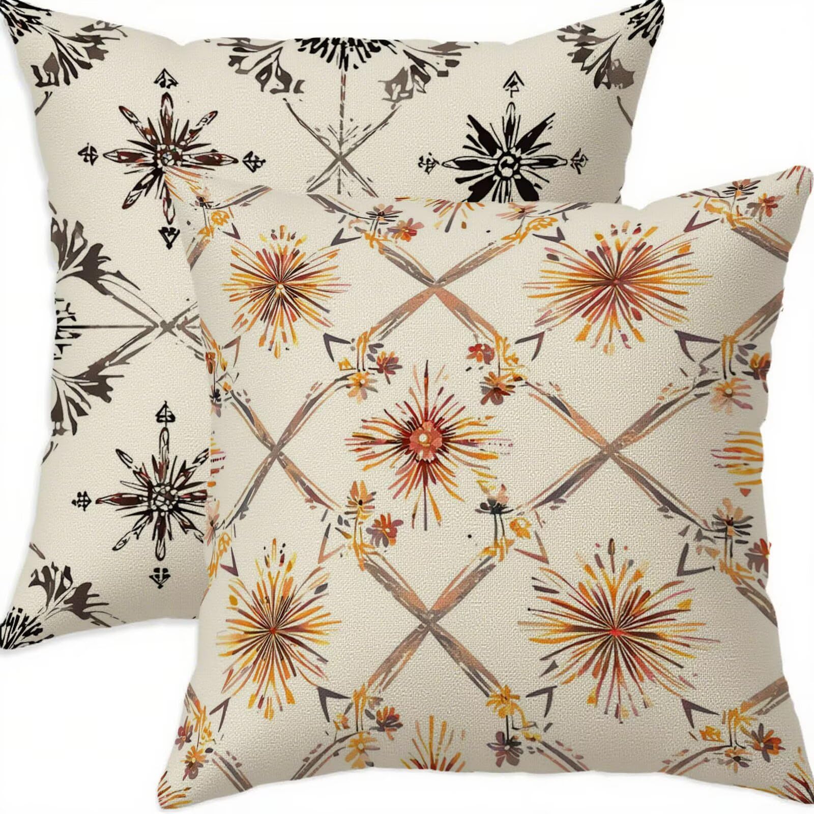 Cadeau femme housse de coussin 75x75 en lin fleuri imperméable pour canapé