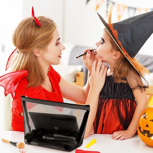 Miniatura 7 de 3 piezas de malla para cosméticos, bolsas de maquillaje de malla, bolsa de malla con cremallera para oficina, accesorios de viaje, 3 tamaños, Negro,