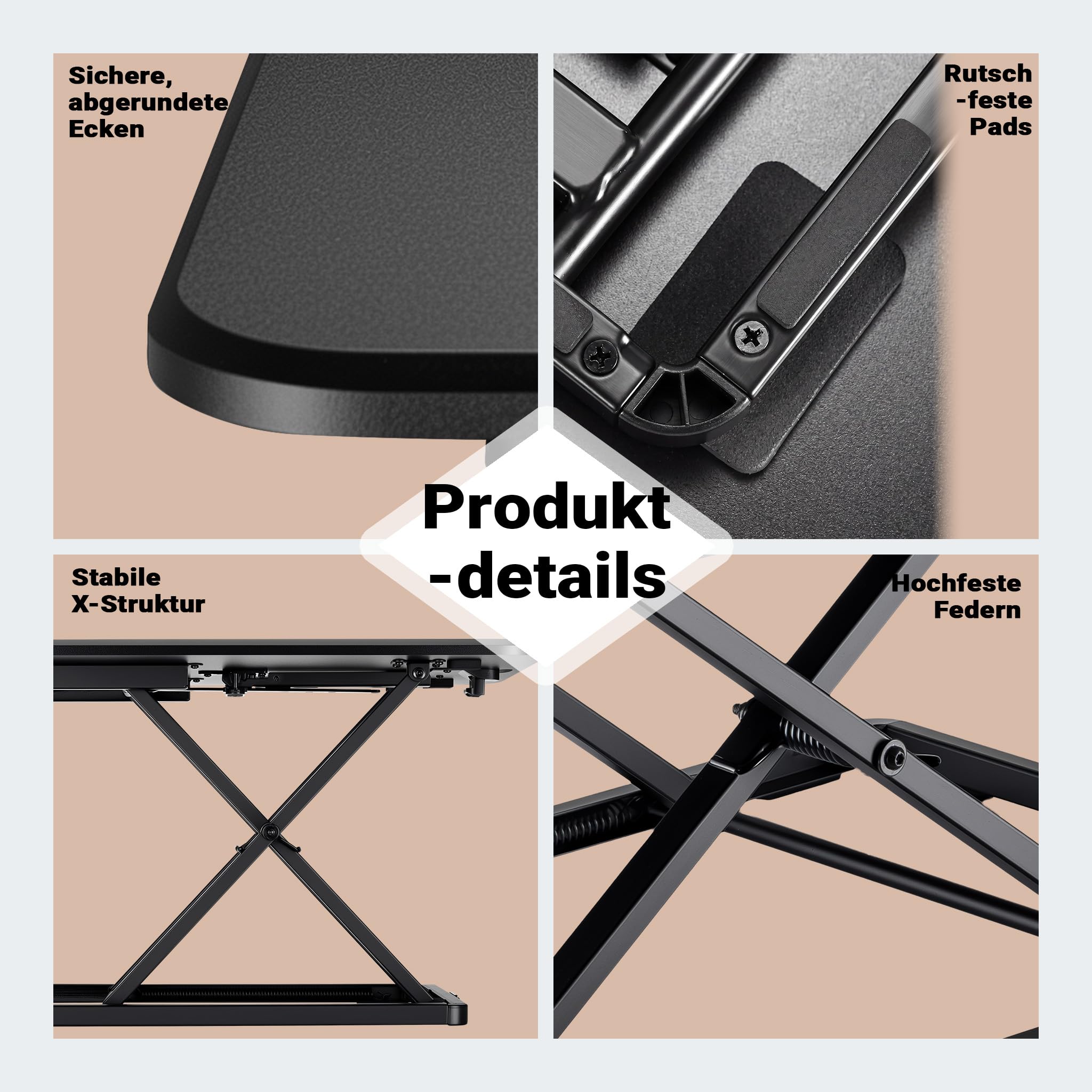 Wiltec Schreibtischaufsatz 67x47cm höhenverstellbarer Steh-Sitz Schreibtisch für Laptop und Monitor