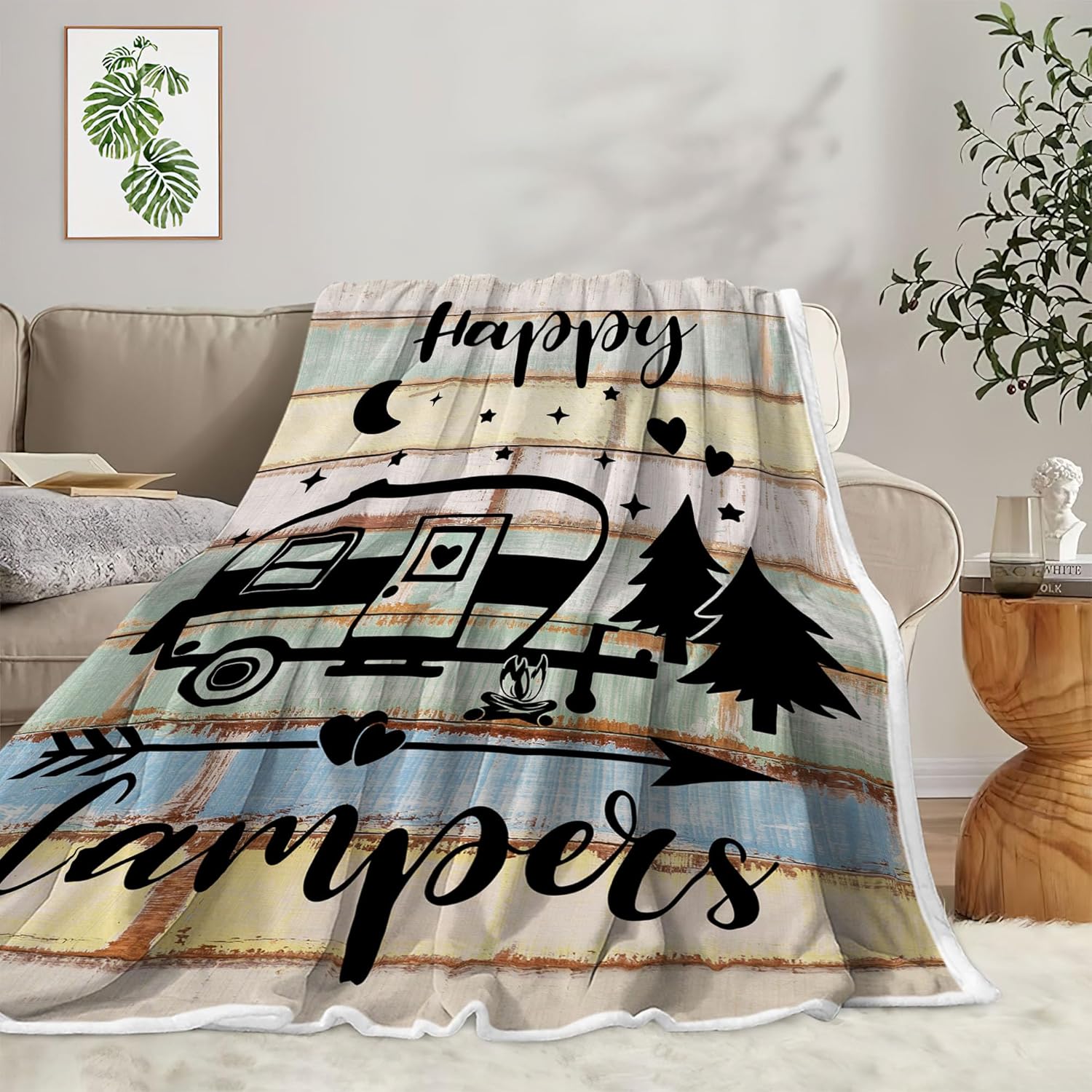 Camper Throw Blankets, Camping Gifts, Gifts for Camper, Gifts for Camping Lovers, Flannel Soft Warm Cozy Throws Cover for Couch Chair Sofa Bed Outdoor Inside Beach Travel Decor, 60X70