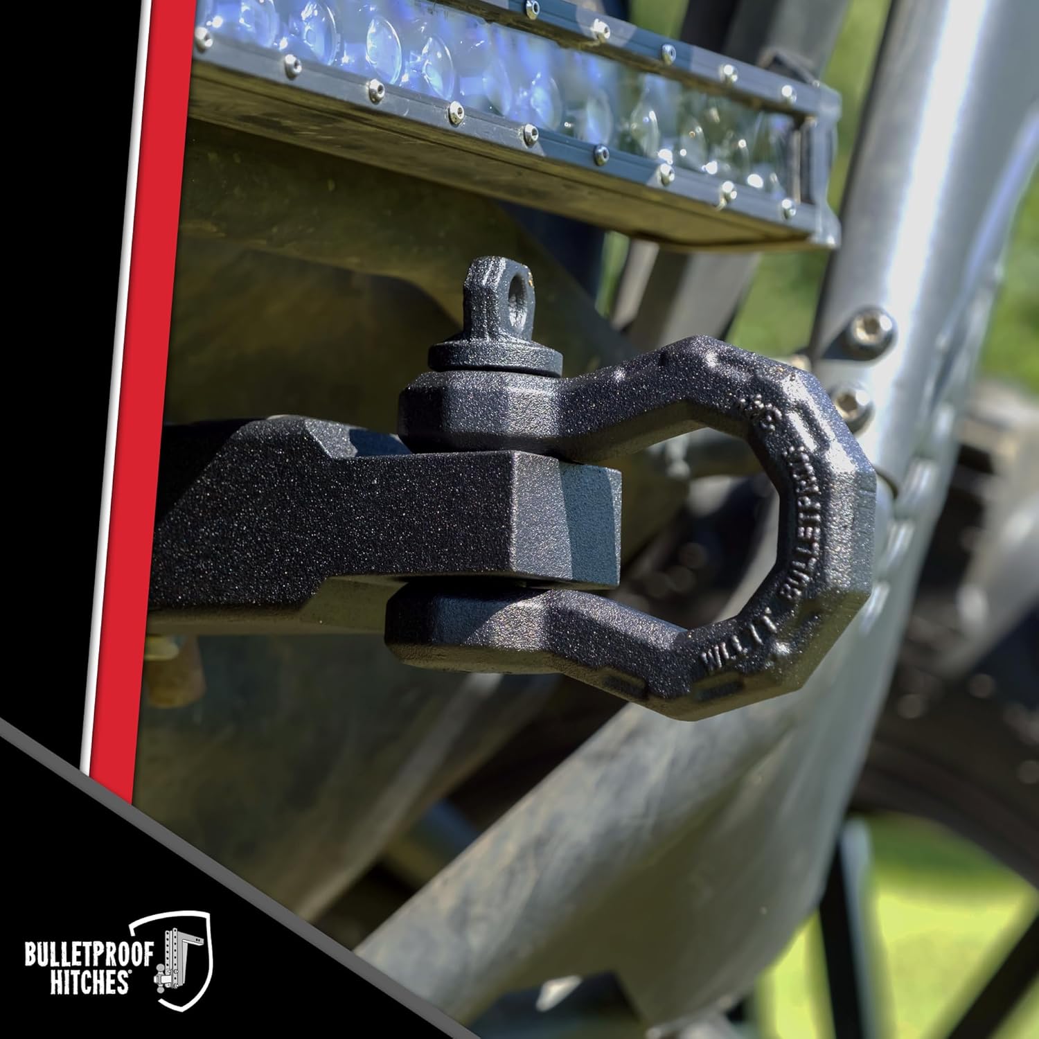 BulletProof Hitches - 2.0" Shackle Hitch Receiver with 14,000 lb. Rating and D-Ring/Clevis - Tow Hitch Shackle for 2" Receivers - Medium Duty, Solid Steel, Black Powder Coat