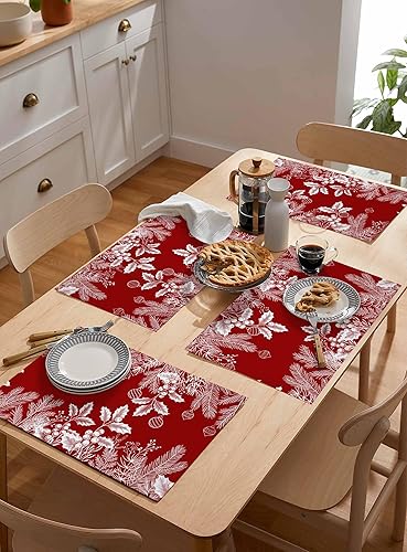 Vista 51 de Juego de 6 manteles individuales rojos para el día de San Valentín, diseño de corazón de San Valentín, resistentes al calor, lavables, manteles