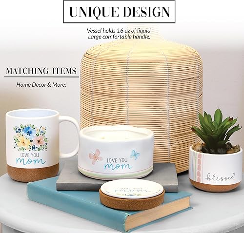 Miniatura 4 de Pavilion Gift Company - Love You Mom - Taza de cerámica de 16 onzas con fondo esmaltado arenoso, patrón floral, 1 unidad (paquete de 1), 3.5 x 3.5