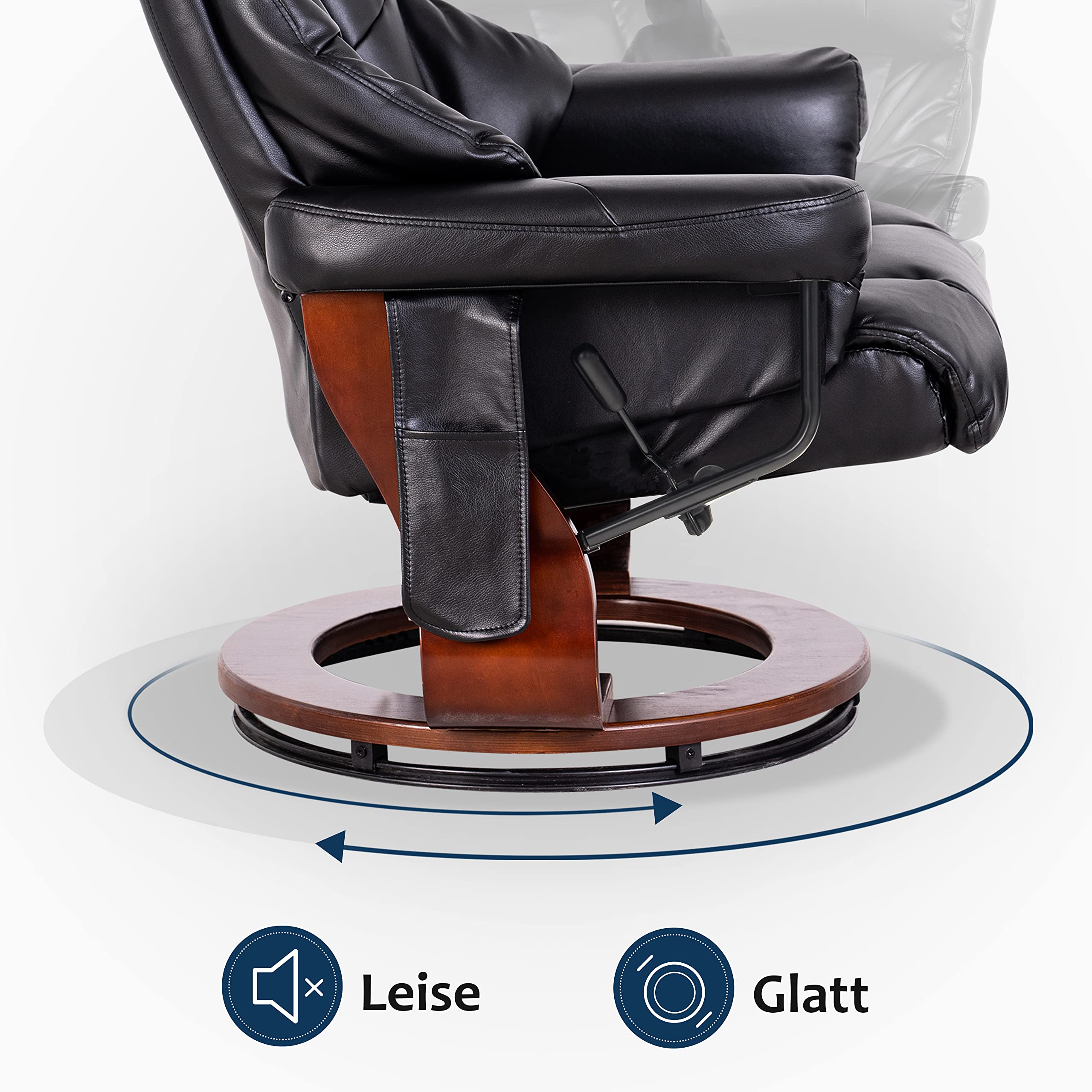 M MCombo 9068 Fauteuil de Massage, Fauteuil de télévision, avec Poche latérale, pivotant à 360°, avec Fonction de Couchage, pour Le Salon, Similicuir (Noir)
