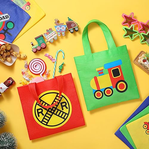 Miniatura 3 de Silkfly 24 bolsas de mano temáticas de tren para fiestas, lona con asas para niños, suministros para fiestas de cumpleaños