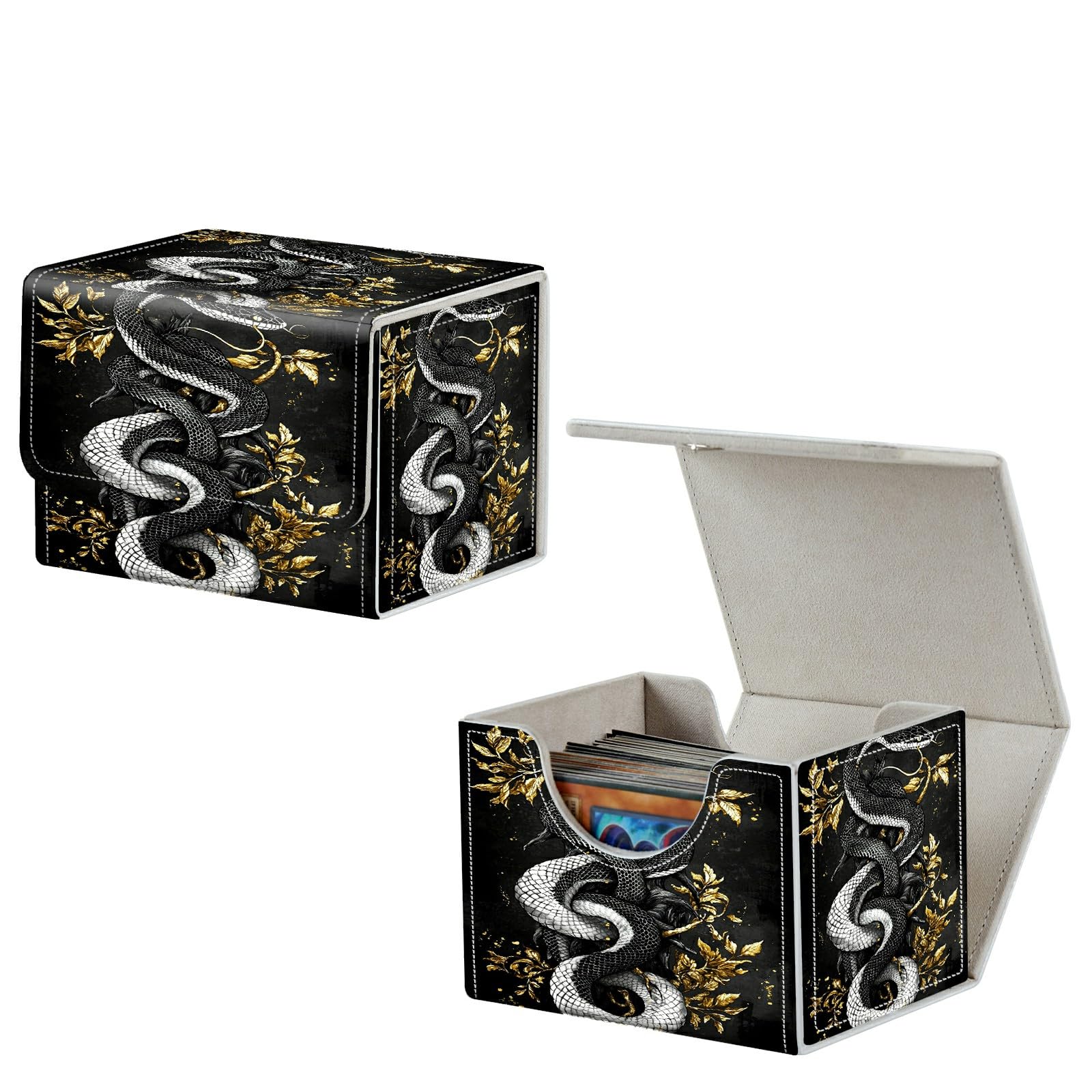 Dikoer for MTG Commander Deck Box Fit Trading Cards, 100+ Sleeved Cards with PU Leather Magnetic Small Card Storage Case for TCG CCG Magic Sports Cards Man Woman Gift, Black Snake
