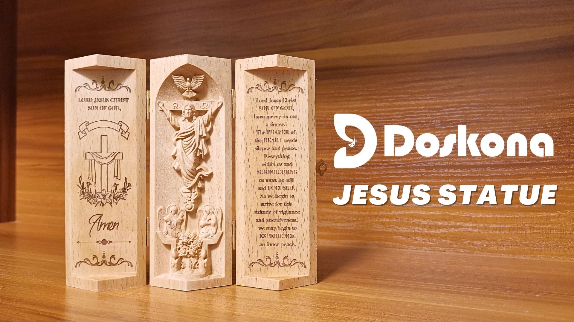 Estatua de Jesús de madera cilíndrica abierta para decoración miniatura 7