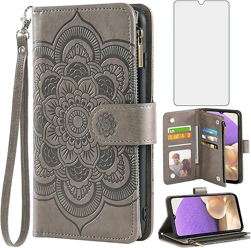 Miniatura 1 de Asuwish Funda compatible con Samsung Galaxy A32 5G 2021 de 6.5 pulgadas, protector de pantalla de vidrio templado, tarjetero, funda de teléfono