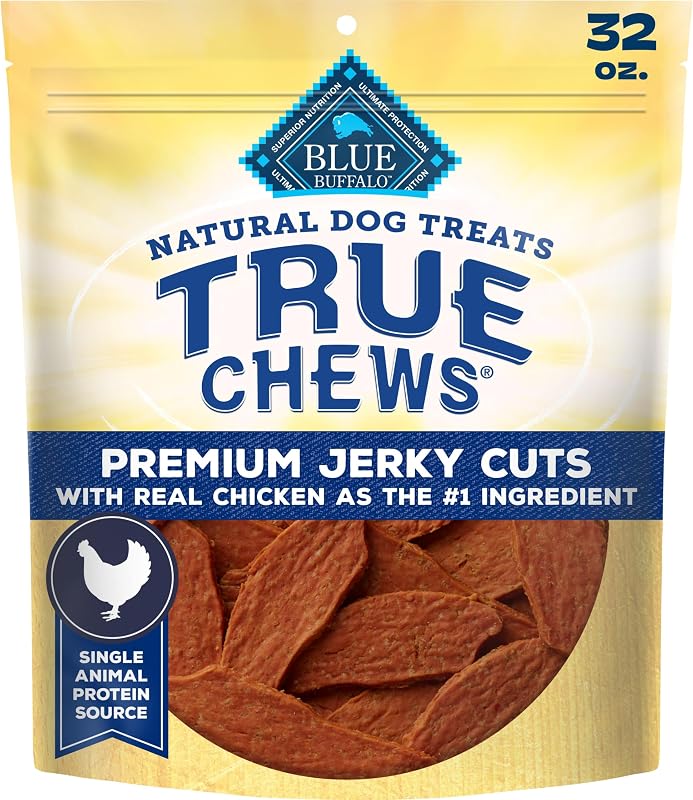 Blue Buffalo True Chews Premium Jerky Cuts Pollo para perros, 32 oz | Pollo real primero, tierno y sabroso, elaborado en los EE. UU., sin conservantes artificiales