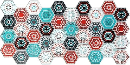Miniatura 3 de Dundee Deco PG7028 Mosaico hexagonal sintético multicolor, 3.2 pies x 1.6 pies, panel de pared 3D de PVC, decoración de paneles de pared de diseño