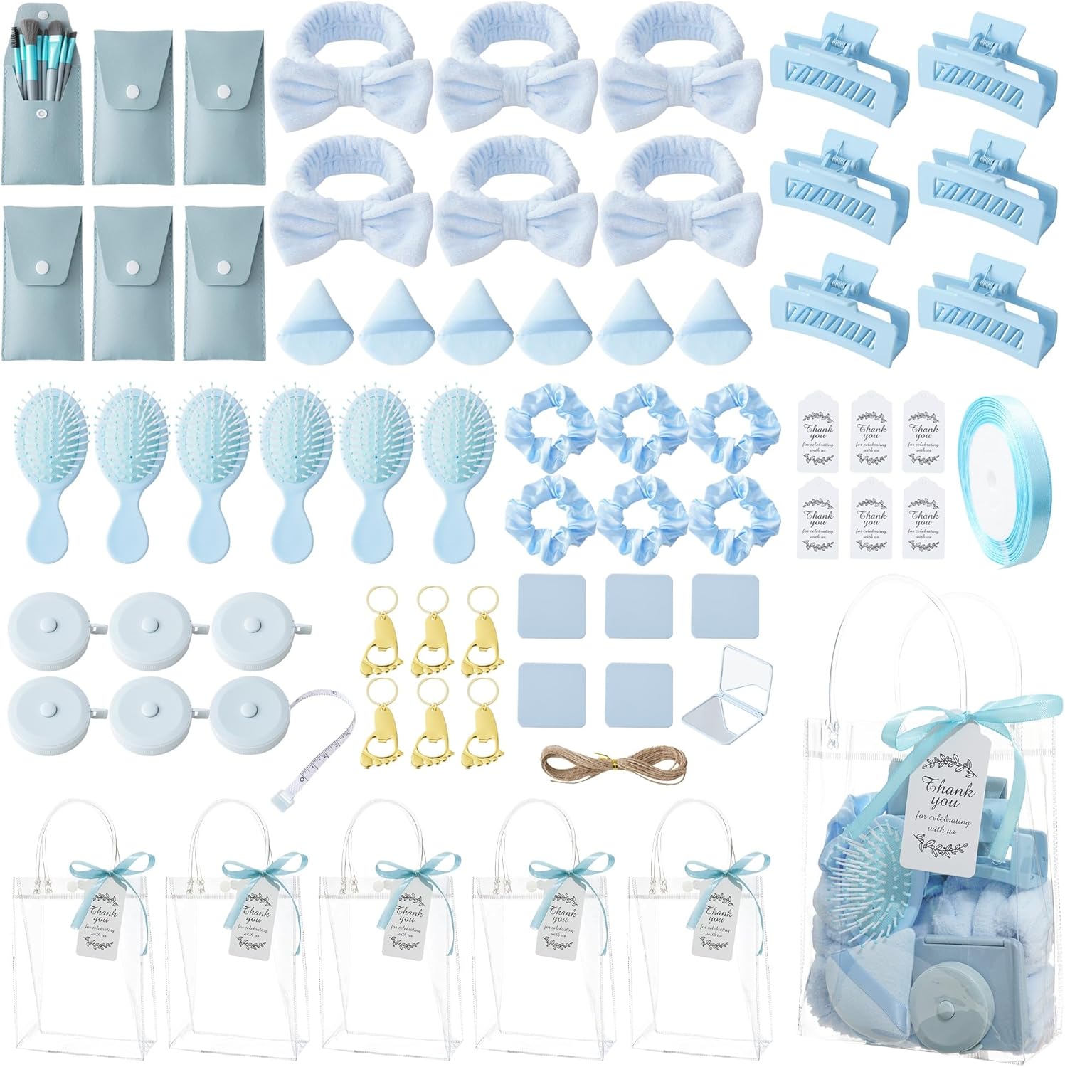 116Pcs Baby Shower Prizes for Game Winners Favors Gifts Set including Hair Clips Hair Brush Makeup Brushes Gift Bags for Baby Shower Party Guests Bridal Shower Favors (Blue)