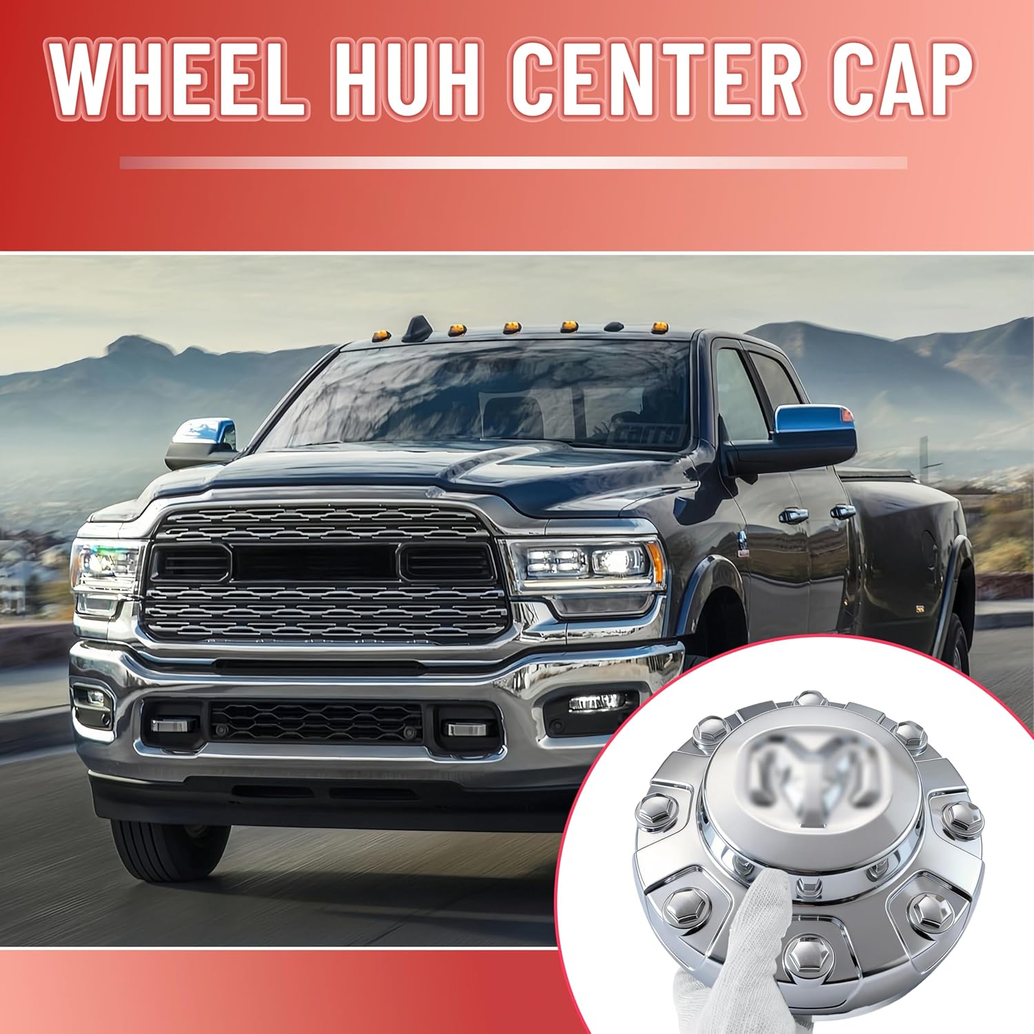 Fanchants 10-3/8 Inch Rear Center Cap Chrome Compatible with Ram 3500 DRW Dually 2019-2025 Steel or Aluminum Wheel Replaces OE 6MP53SZ0AB Indent 6MP53TRMAB 62497B 1 Pack (Rear, Chrome)