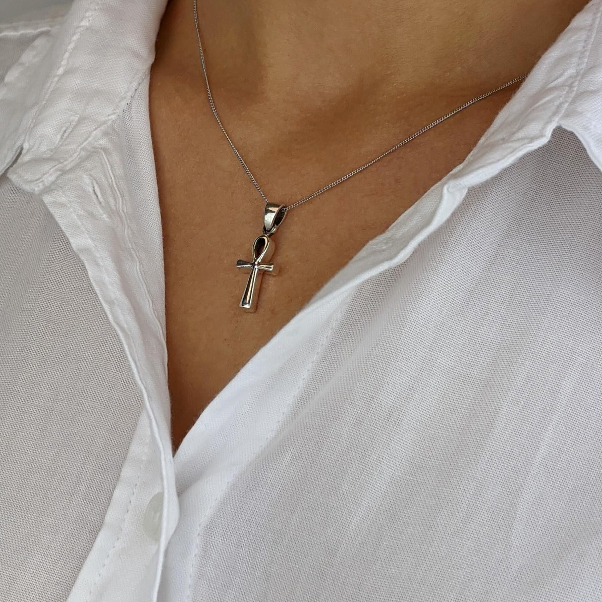 81stgeneration Ankh-Anhänger | Halsketten aus 925er Sterlingsilber für Damen 45,7cm | Massive Silberkette Ägyptisches Kreuz Herrenhalsketten | Geschenk für Männer | Wicca-Schmuck