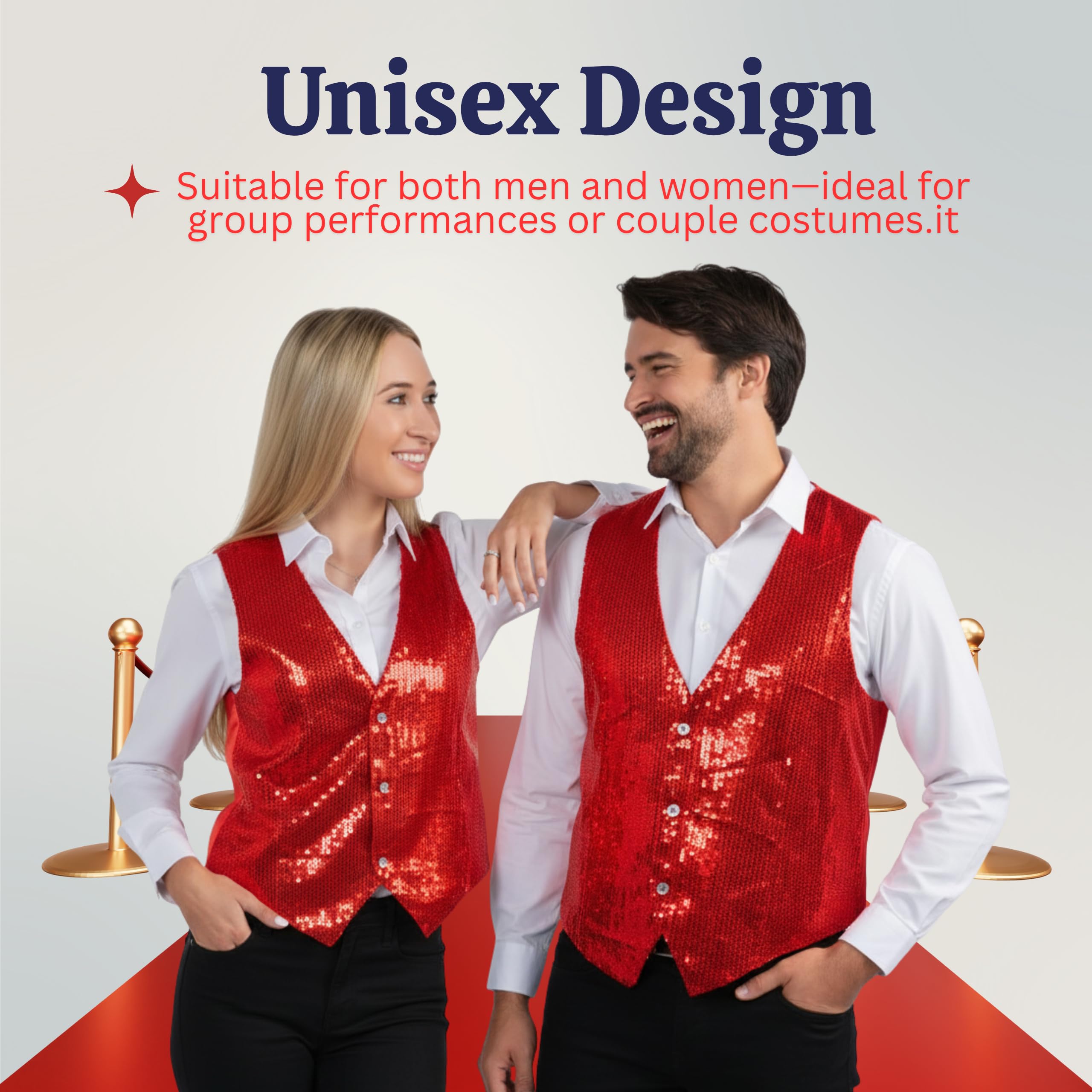 Dress Up America Gilet Rosso Con Paillettes Per Adulto - Gilet Da Ballo Lucido Per Adulti - Costume Da Festa Per Uomo