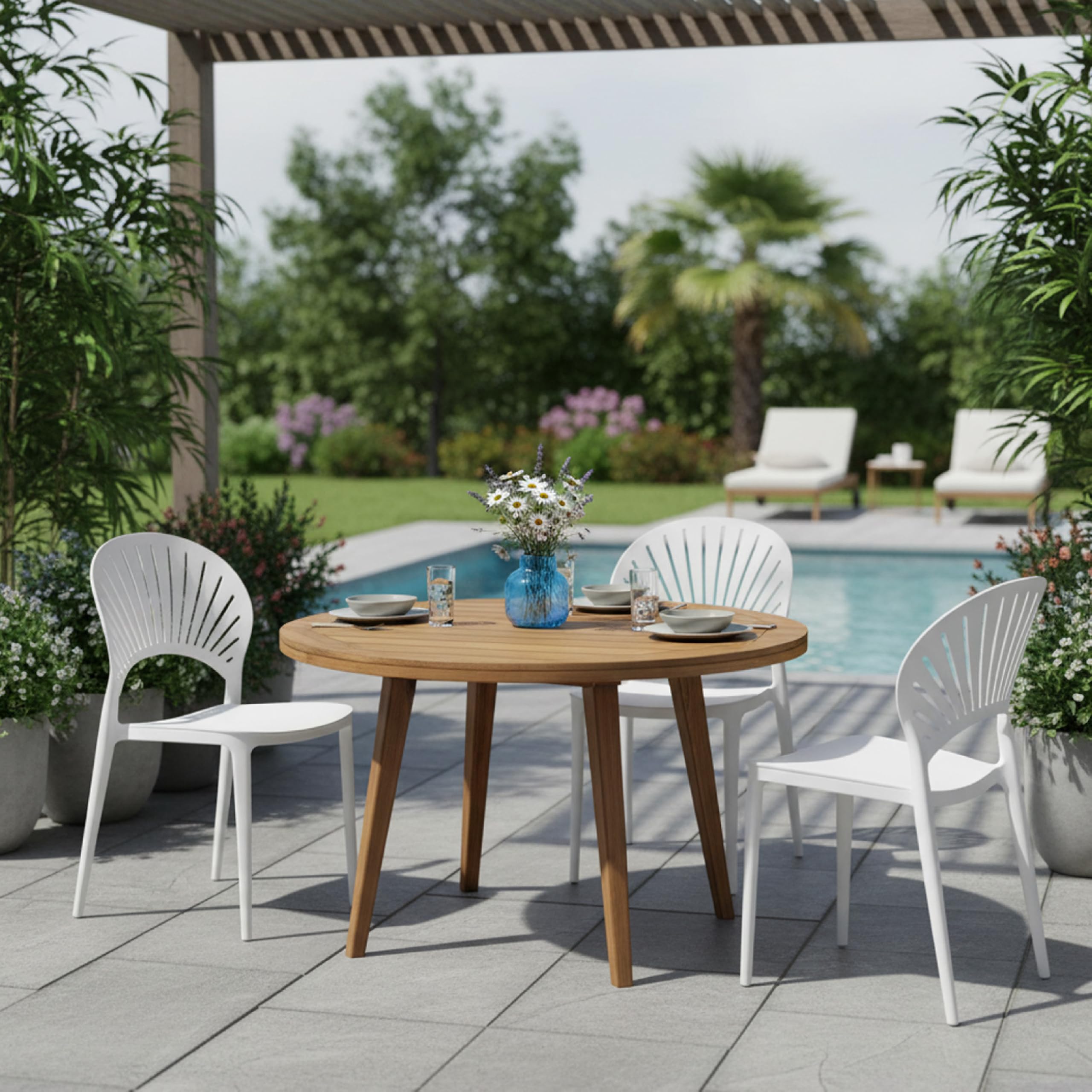 Baroni Home Set 4 Sedie in Plastica Impilabili, Senza Montaggio, Facili da Pulire, con Gommini Antiscivolo, per Cucina, Soggiorno, Sala da Pranzo, 36x37x72 cm Bianca Schienale a Raggi