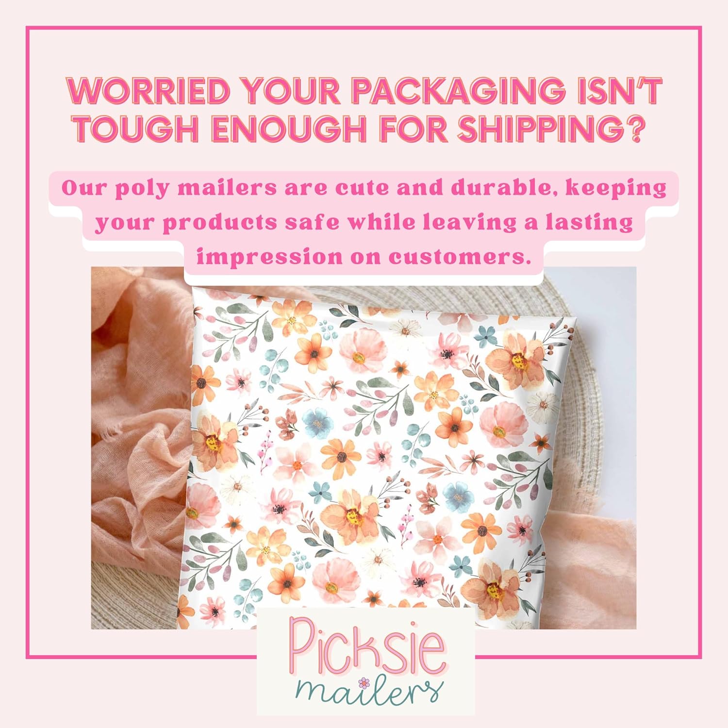Picksie Mailers- 10x13 Poly Mailers Cute Boutique Shipping Envelopes Extra Thick Waterproof 100 Pack Designer Polymailers for Small Business Packaging - Boho Floral