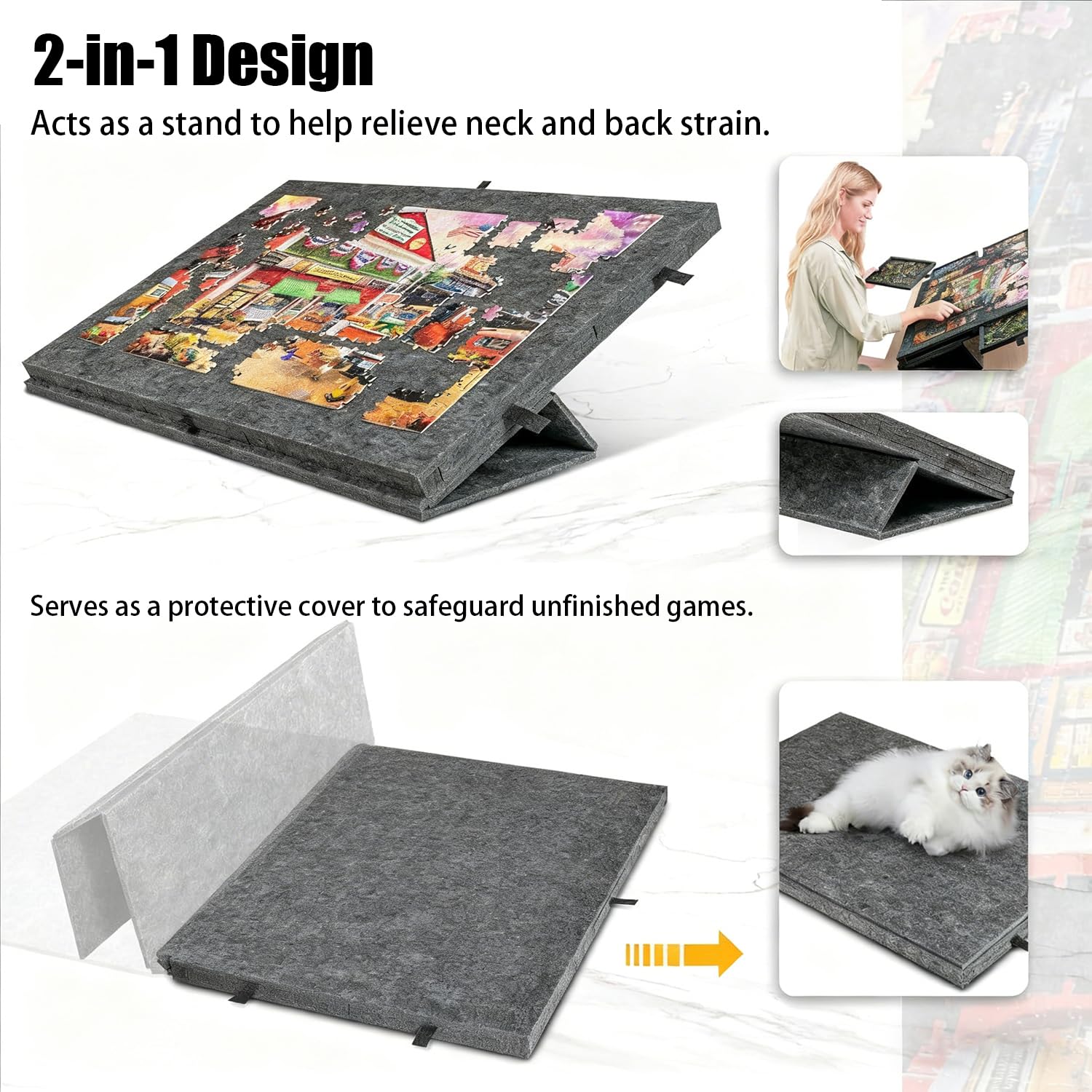 Mesa para Puzzle,Mesa de Rompecabezas 2 en 1 inclinable,Equipada con 6 cajones y bandejas - Puede Contener 1000 Piezas de Rompecabezas,Tablero de Rompecabezas de Fieltro Ligero,para Juegos,Regalo