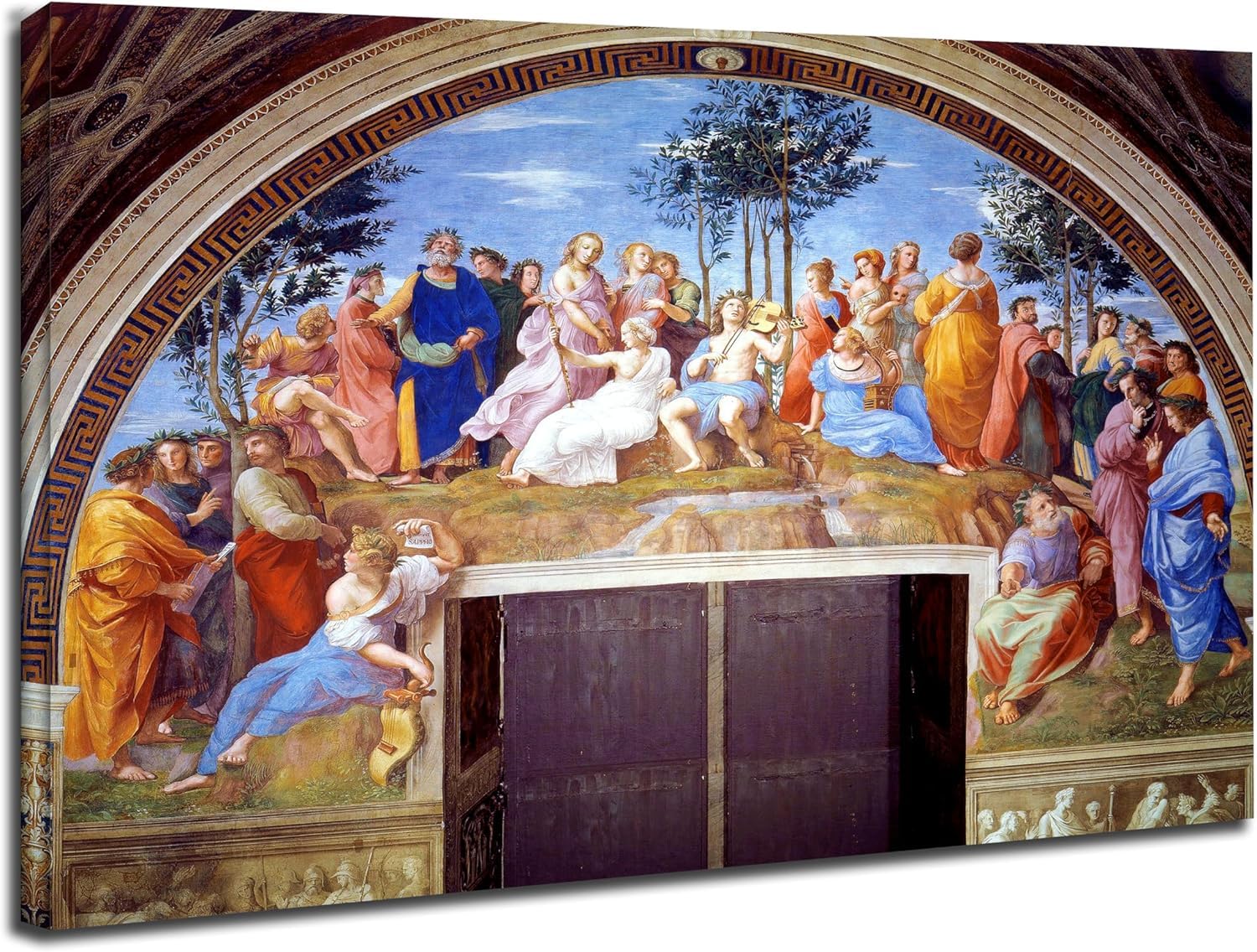 Quadro Moderno Il Parnaso Raffaello - stampa su tela canvas con telaio - maxi formato XXL Grandi dimensioni - Quadri moderni per la casa pronto da appendere (QUADRO CON TELAIO IN LEGNO, CM 70X53)