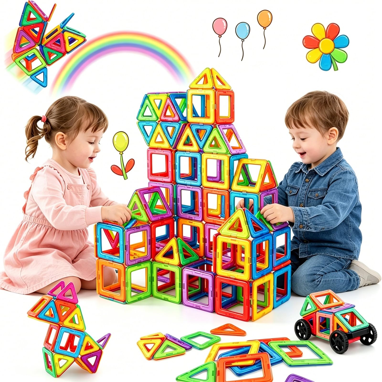 Costruzioni Magnetiche Bambini 68 Pezzi, Blocchi Magnetici STEM Montessori Giochi Educativi per Bambini dai 3 Anni