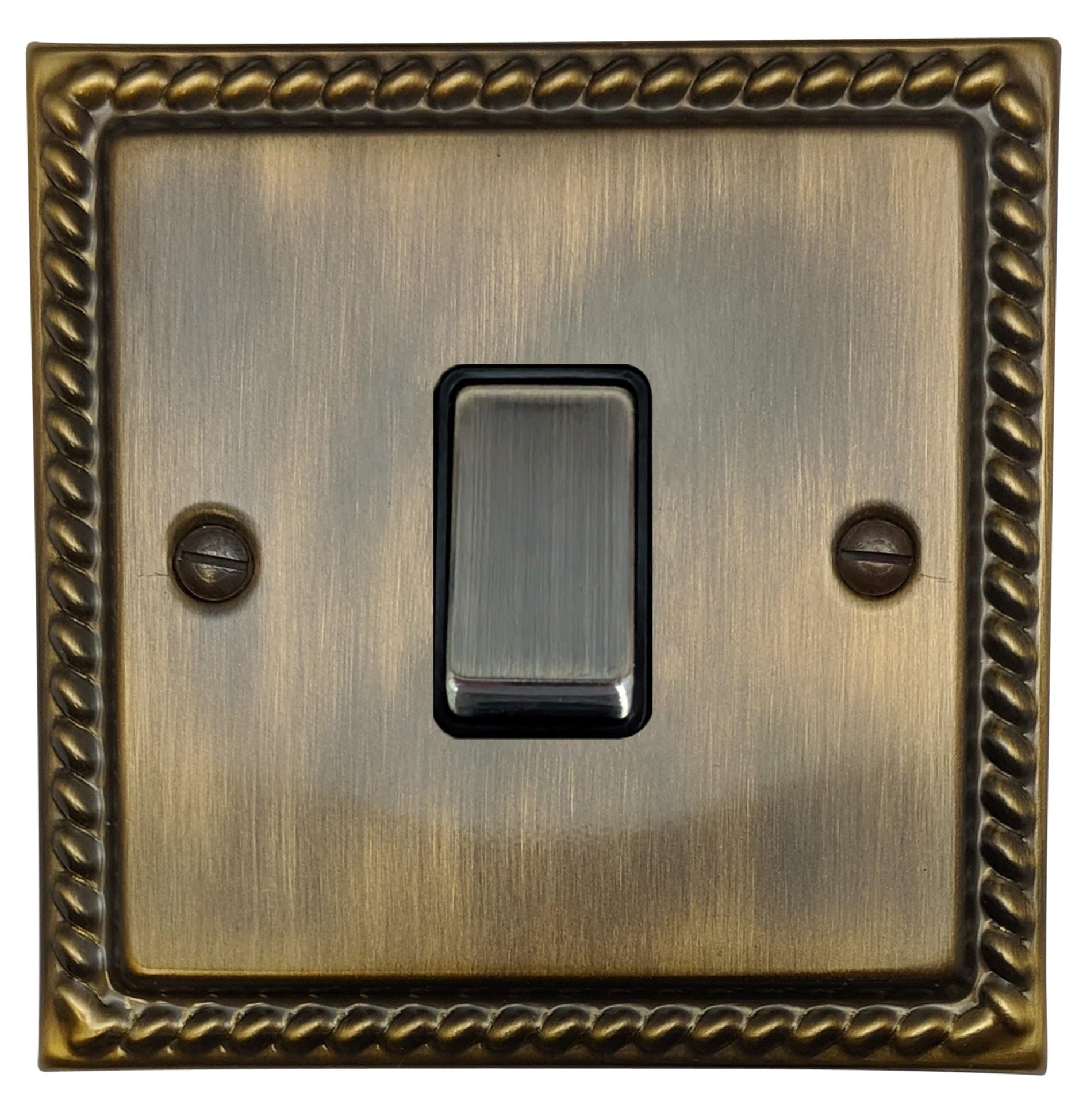 G&H Brassware Georgian Antique Brass Intermediate Switch With Matching Metal Rocker (1 Gang)
