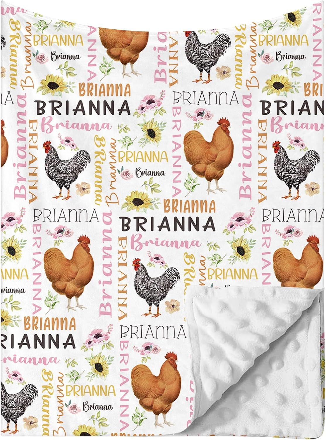 Personalized Baby Name Blanket, Soft Flannel Baby Blankets for Boys Girls with Chickens Pattern, Customized Gifts for Baby Birthday, Newborn Blanket with Double Layer Dotted Backing
