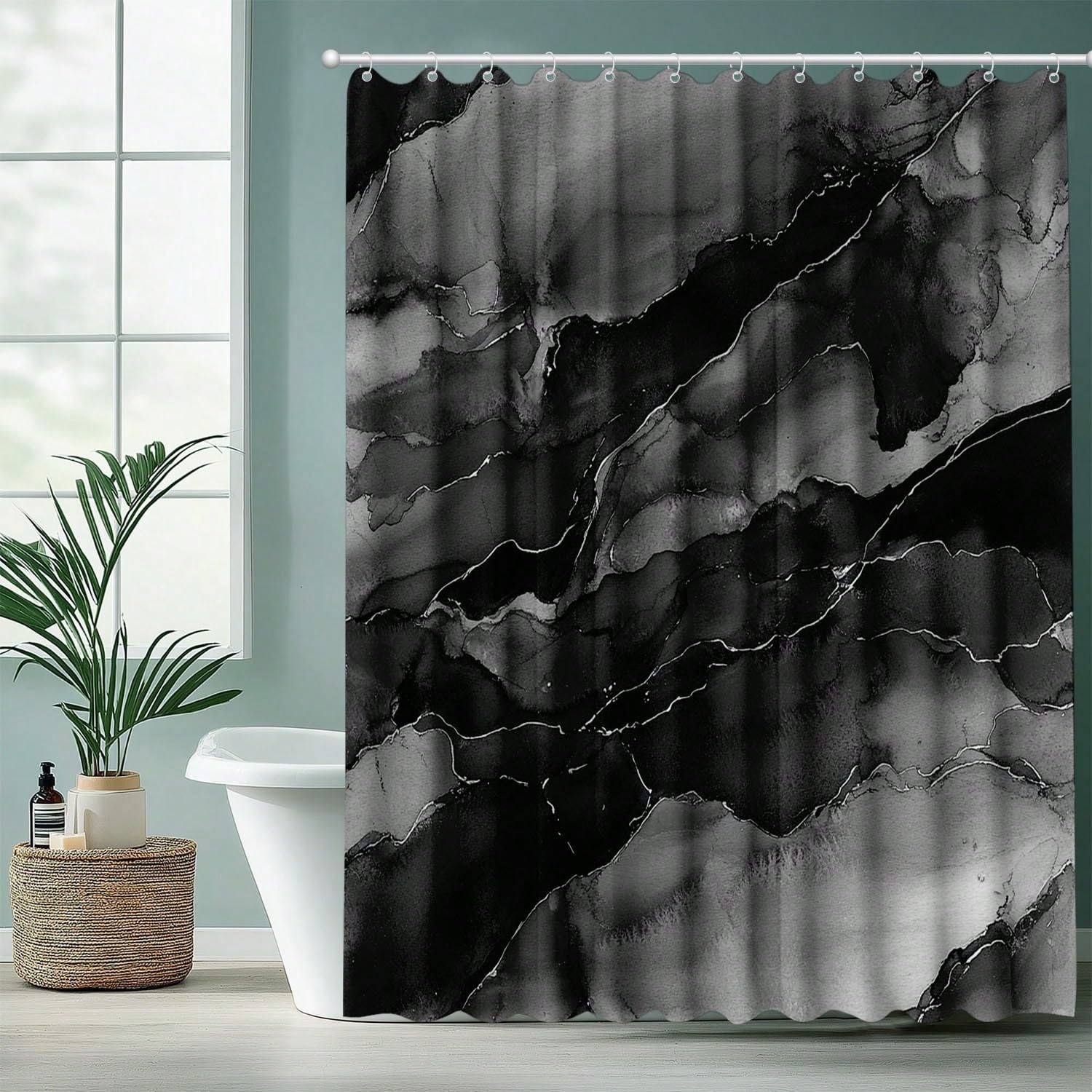 Rideau de Douche à imprimé numérique dégradé Noir et Blanc, Rideau décoratif pour préserver l'intimité des salles de Bain de la Maison et de l'hôtel (300 x 200 cm / 118 x 79 Pouces (L x H))