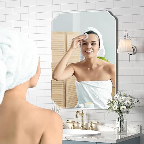 Miniatura 58 de Espejos de baño para sobre el fregadero, espejos redondos sin marco para pared, espejo de baño biselado de 20 x 20 pulgadas, espejo circular