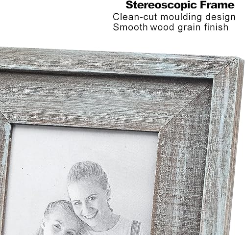 Miniatura 2 de Juego de 2 marcos de fotos de madera rústica de 4 x 6 pulgadas, marco de fotos de madera maciza con vidrio real, montaje en pared o mesa, multicolor