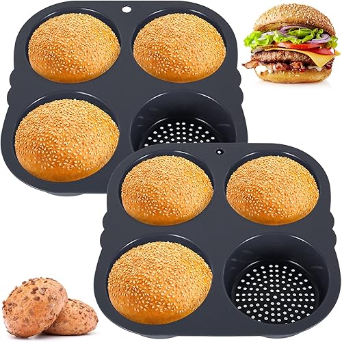 Miniatura 8 de Molde de silicona para bollo de hamburguesa con 4 cavidades, molde antiadherente para panecillos de hamburguesas flexible, fácil de liberar, lavable