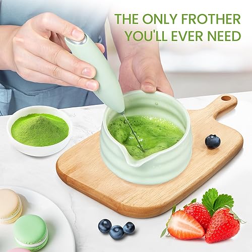 Miniatura 5 de Juego de batidor y tazón de matcha, kit de fabricación de matcha, cuenco con boquilla, tamiz, soporte para batidor de cerámica, cuchara de té