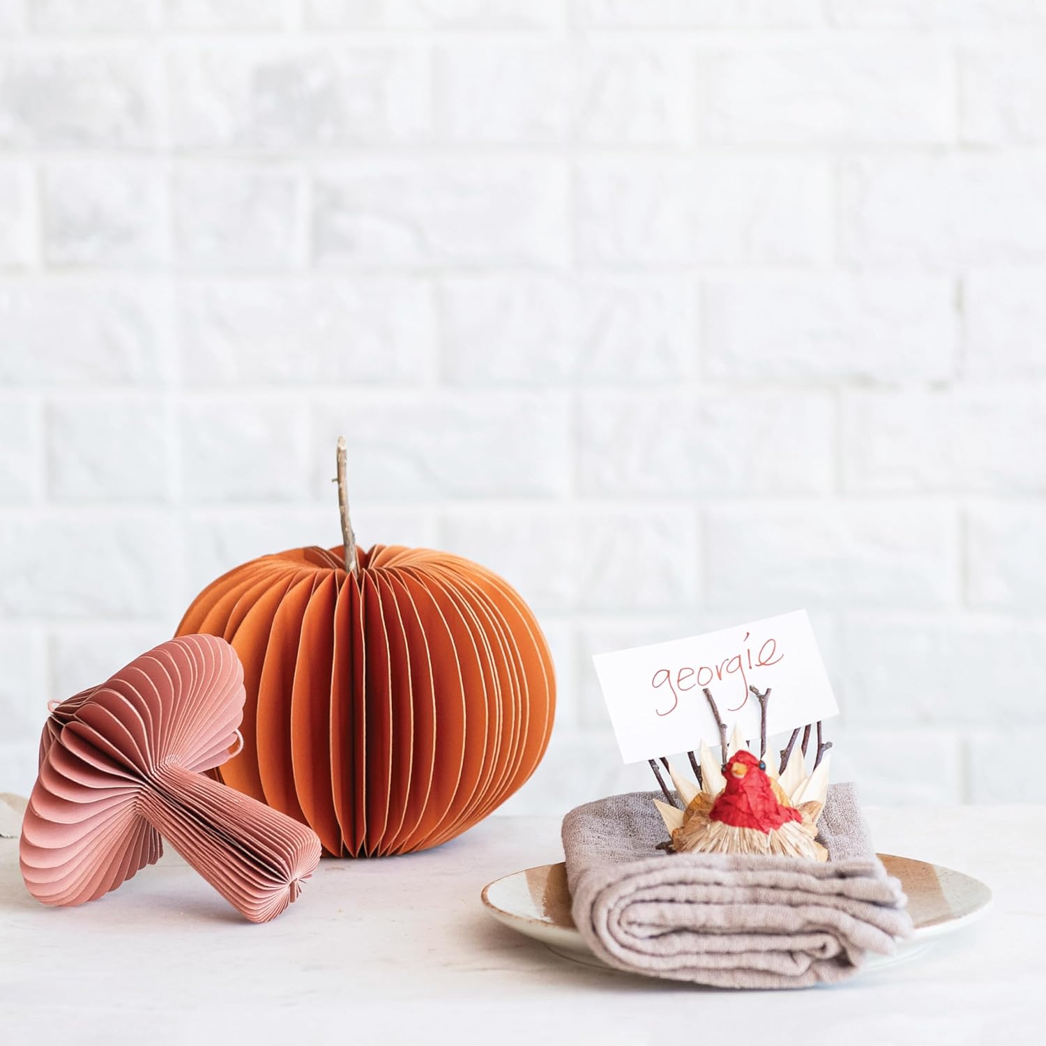 Creative Co-Op Dried Natural Corn Husk Turkeys with Place Card/Photo Holders, Natural and Orange, Set of 3