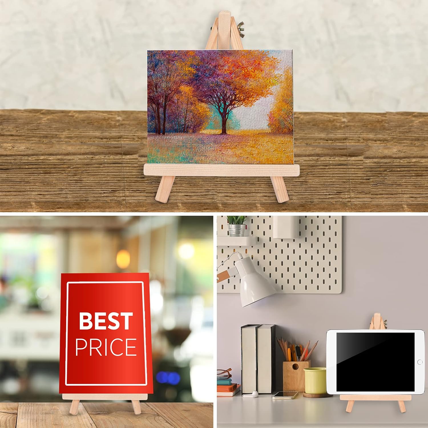 Jekkis 9 Inches Tall Wood Easels Set of 12 Tabletop Display Easels, Art Craft Painting Easel Stand for Artist Adults Students