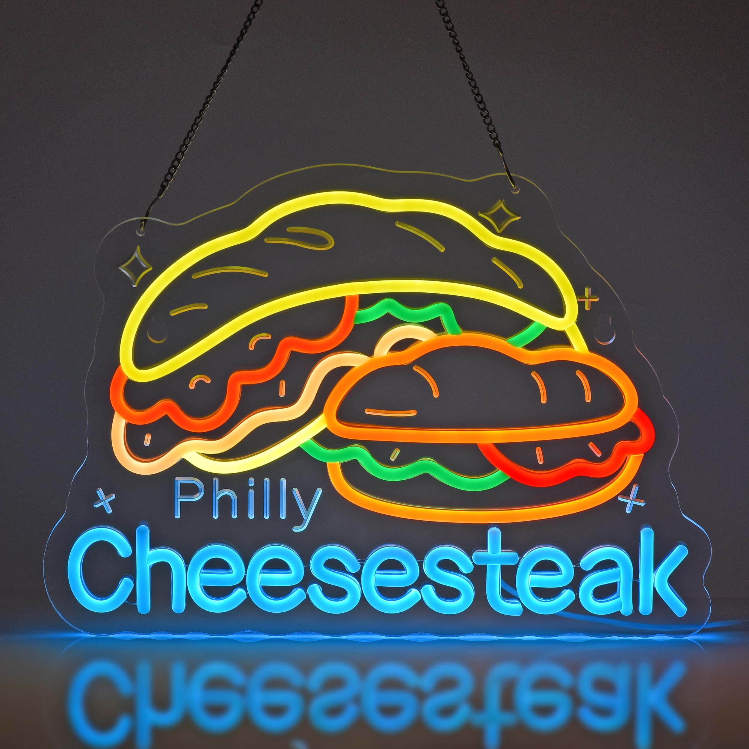 SINBEAUTIES Pilly Cheesesteak Neon Sign,Sandwich LED Light Sign Wall Decor — image 1