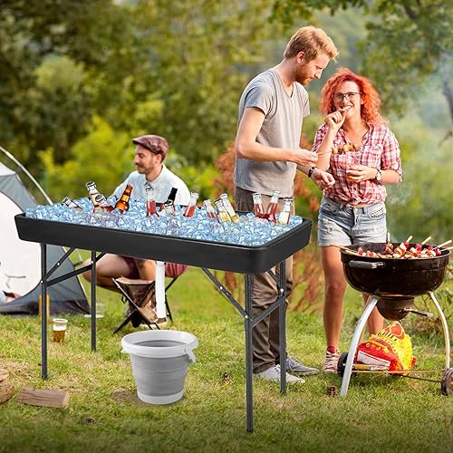 Vista 28 de Giantex, mesa de plástico plegable para hielo, de fiesta, 4 pies, con faldón blanco